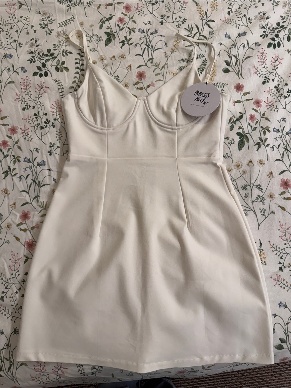 Princess Polly Cream Structured Spaghetti Strap Mini Dress
